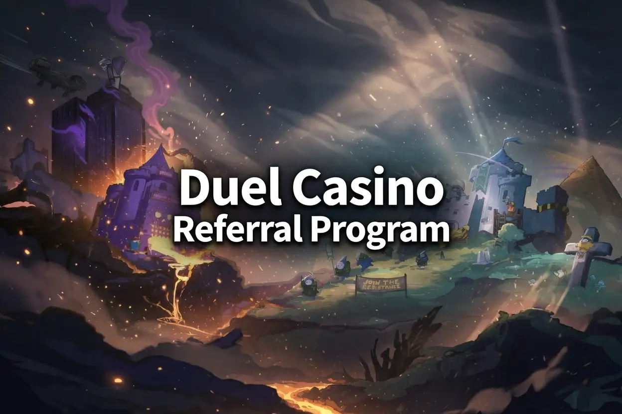 Duel Casino Referral Program banner with fantasy castle battle scene