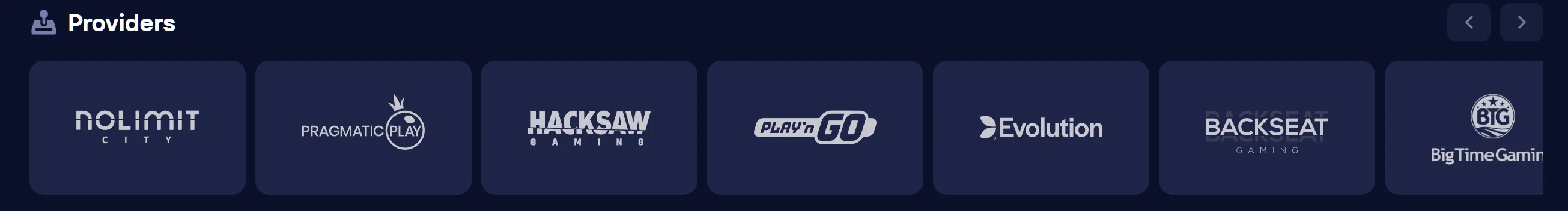 Licensed studio partners powering Duel Online Casino: Pragmatic Play, Evolution, Hacksaw, NoLimit City, and Push Gaming