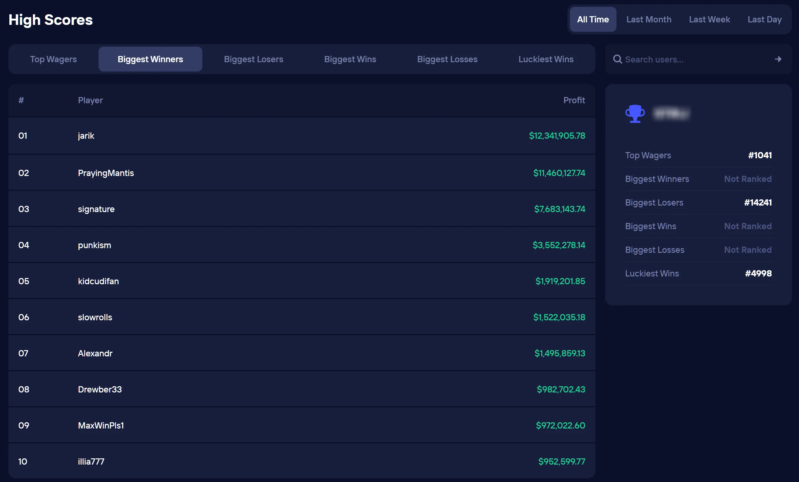 Record win feed at Duel Online Casino highlighting largest verified crypto payouts across slots and live tables