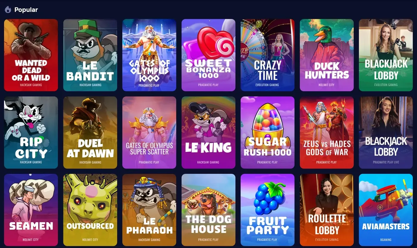 Top-rated crypto slots at Duel Online Casino including Sugar Rush and Gates of Olympus on Duel Casino
