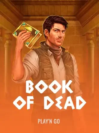 Book of Dead by Play'n GO: explorer holding a gold Egyptian book, title under the figure