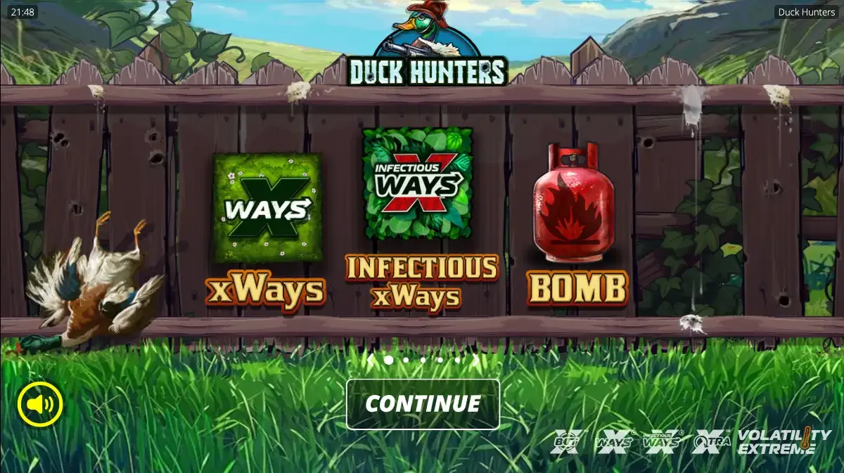 Duck Hunters intro: xWays, Infectious xWays and Bomb on a wooden fence, volatility Extreme