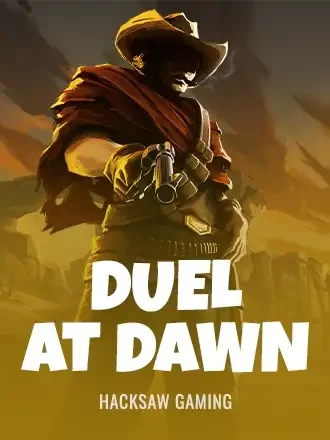 Duel at Dawn by Hacksaw Gaming: cowboy in a red poncho aiming a revolver, title under the figure