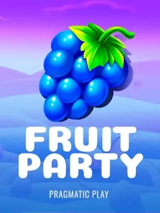 Fruit Party by Pragmatic Play: glossy blue grapes on a purple hill, title under the fruit