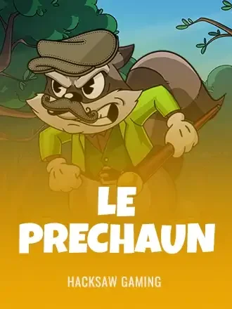 Le Prechaun by Hacksaw Gaming: raccoon in a green jacket and flat cap, title under the figure