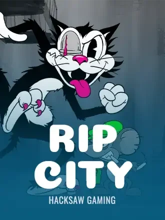 Rip City by Hacksaw Gaming: black cat with a pink scar looming over a mouse in an alley