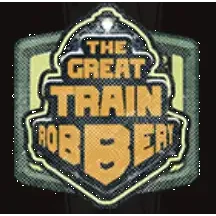 The Great Train Robbery badge: gold lettering on a green shield