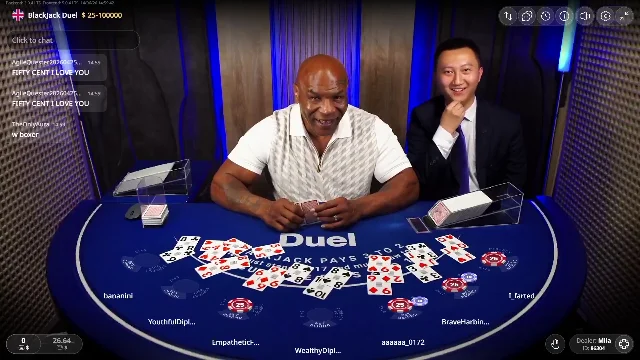 Mike Tyson live commentary during Duel Casino blackjack session