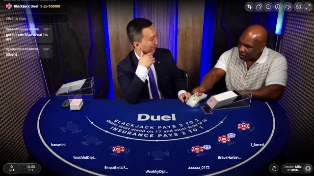One full round of blackjack with Mike Tyson at Duel Casino