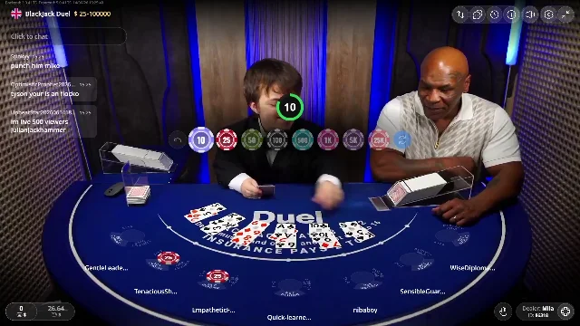 Mike Tyson signature dealing style at Duel Casino blackjack